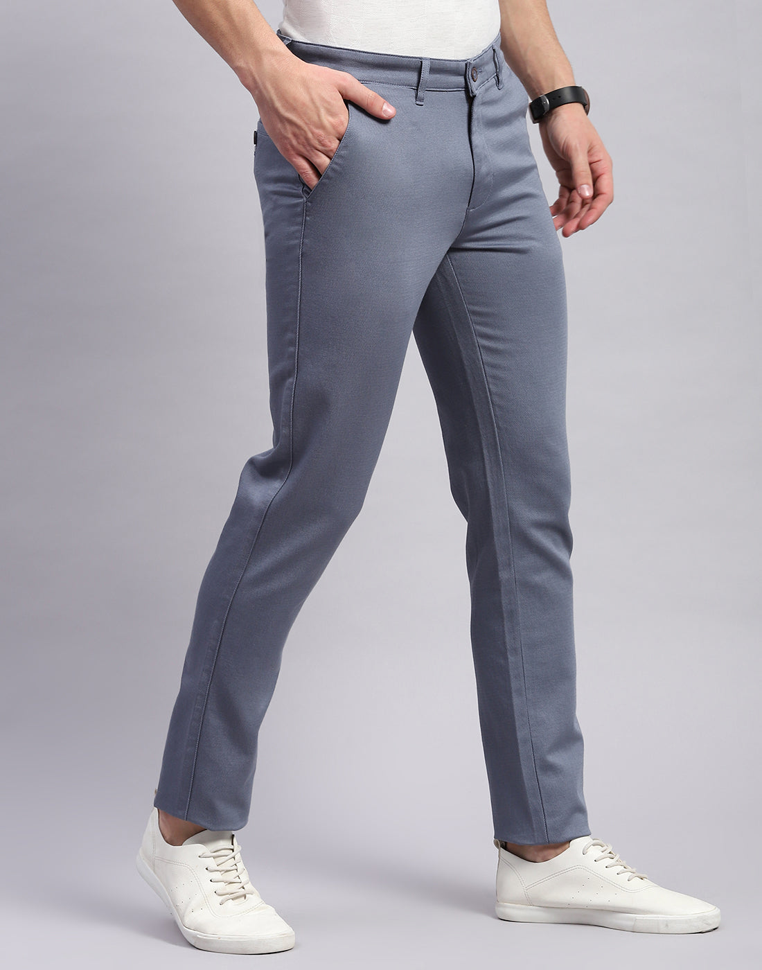 Men Grey Solid Regular Fit Trouser