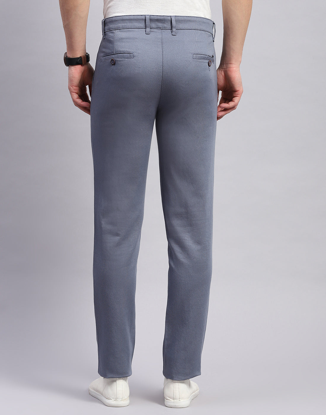 Men Grey Solid Regular Fit Trouser