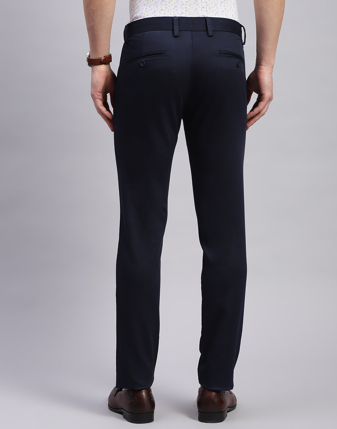 Men Navy Blue Solid Regular Fit Trouser