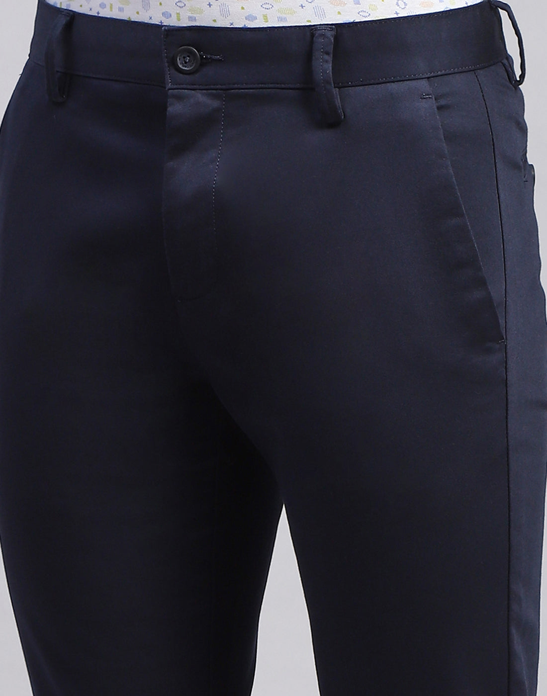 Men Navy Blue Solid Regular Fit Trouser