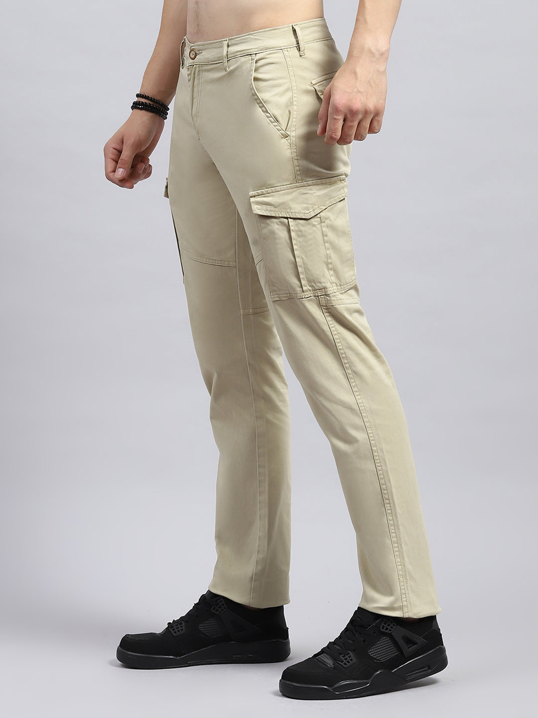 Men Beige Solid Cargo