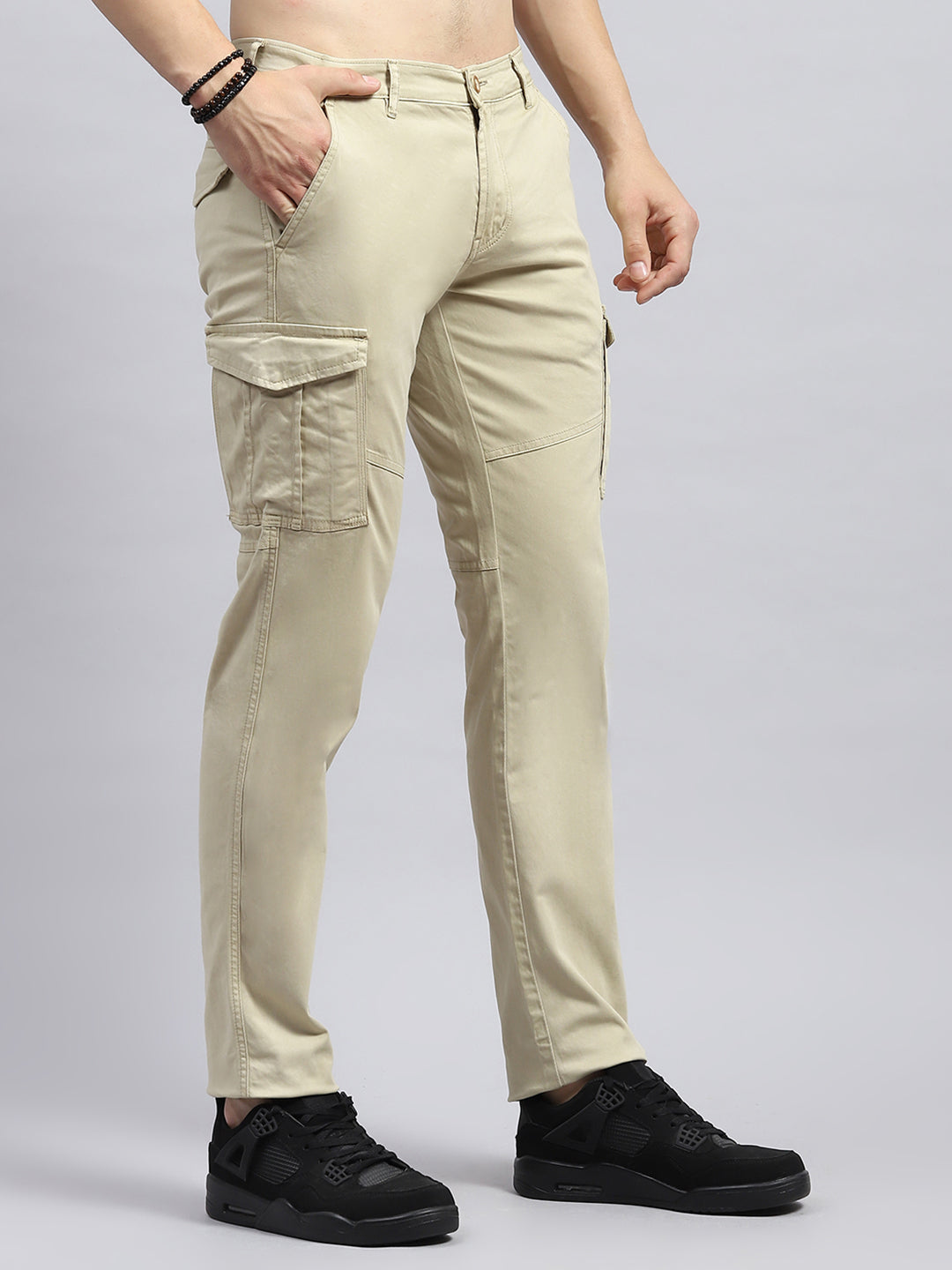 Men Beige Solid Cargo