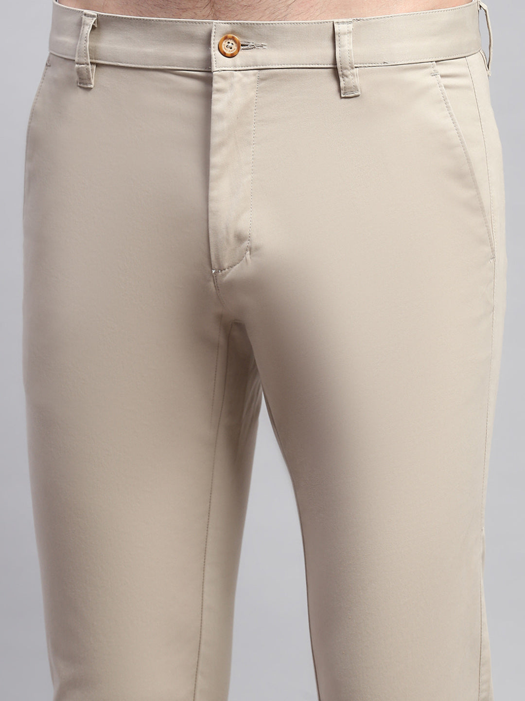Men Beige Solid Regular Fit Trouser