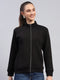 Women Black Solid Mock Neck Full Sleeve Sweatshirt
