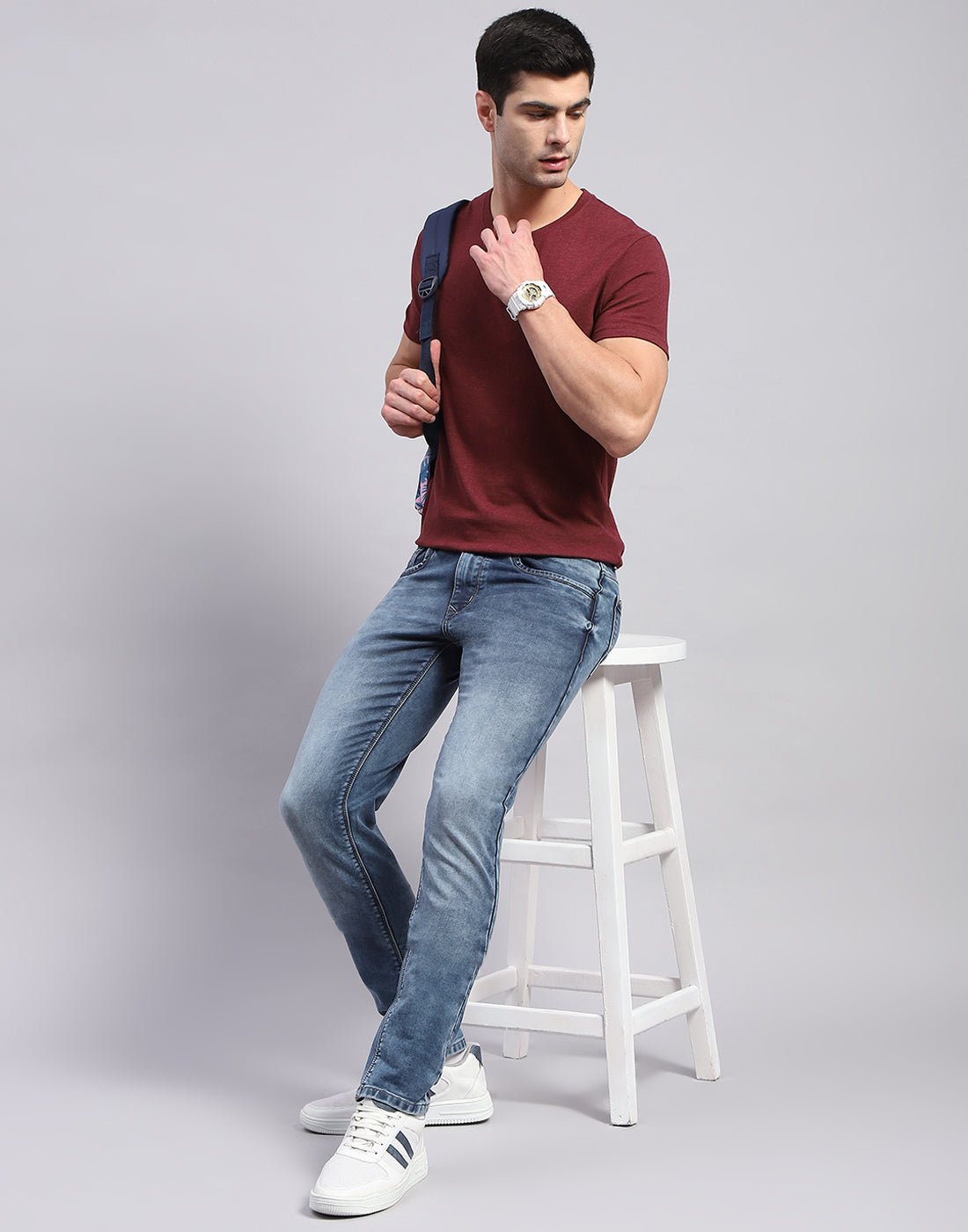 Men Blue Light Wash Skinny Fit Denim