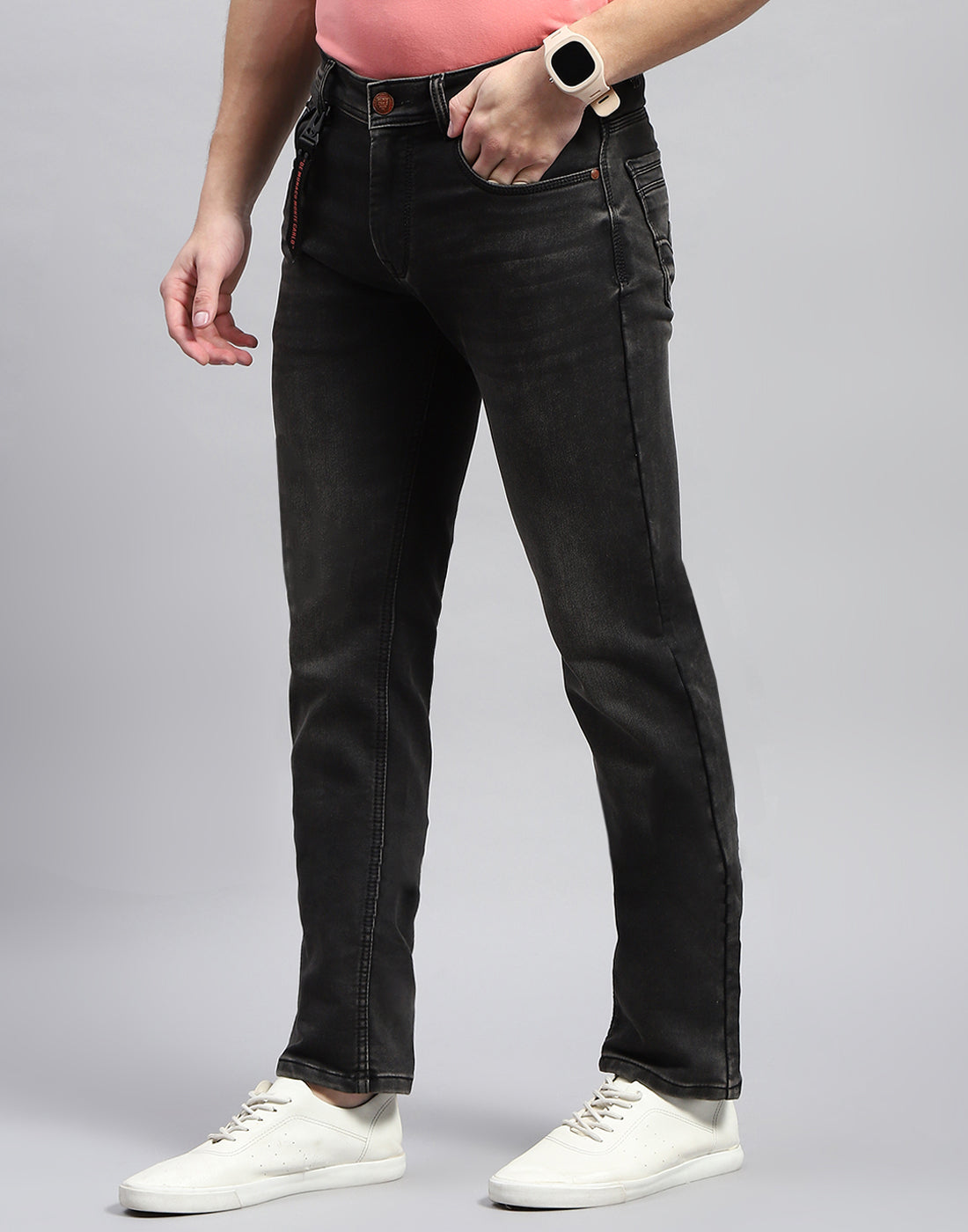Men Grey Light Wash Narrow Fit Denim