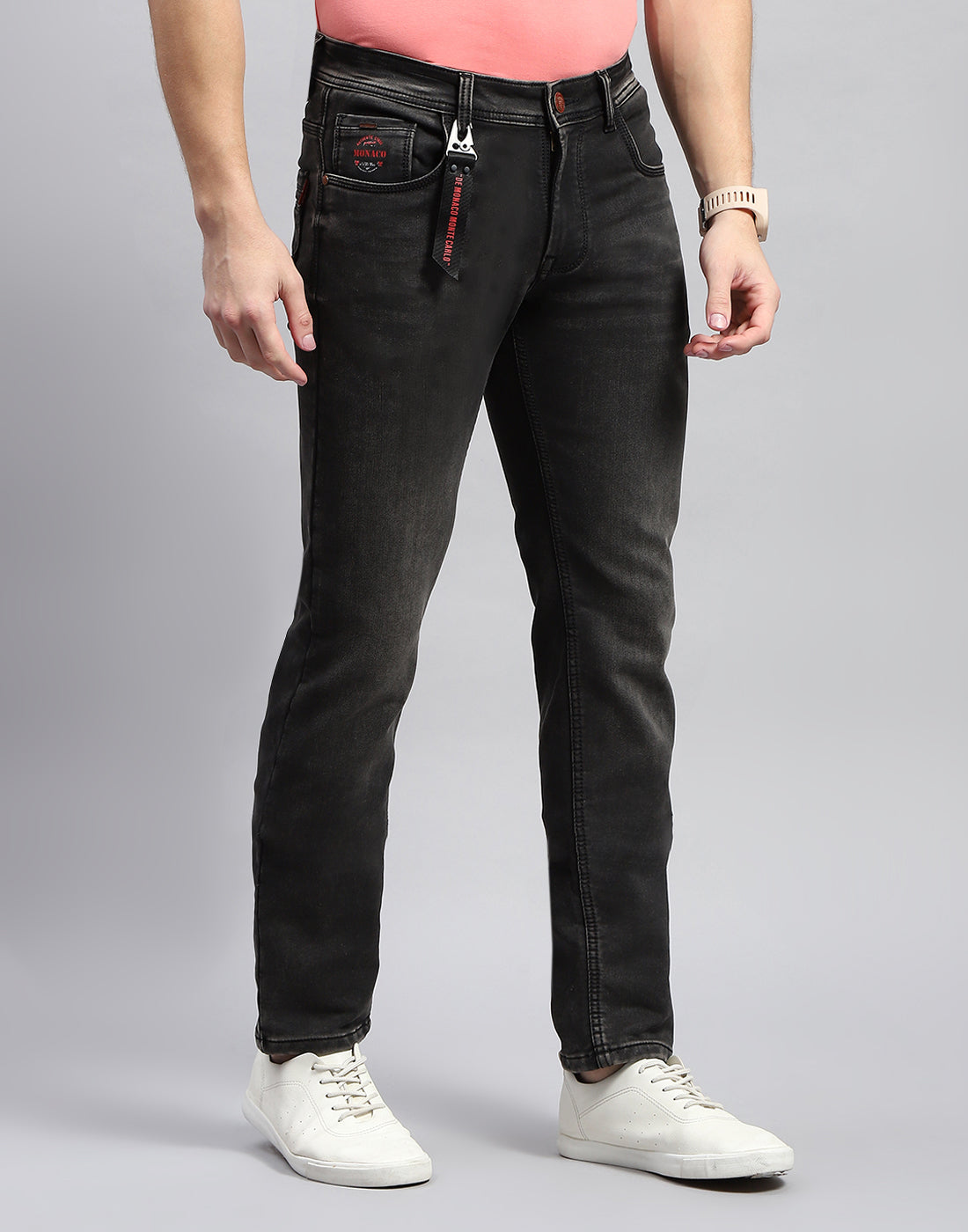 Men Grey Light Wash Narrow Fit Denim