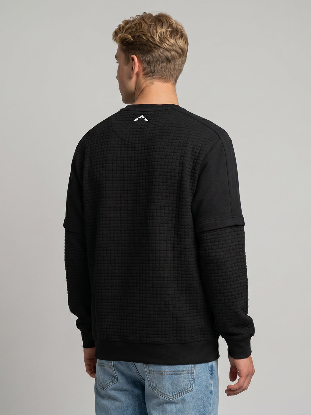 Rock.it Men Black Self Design Round Neck Full Sleeve Sweatshirt