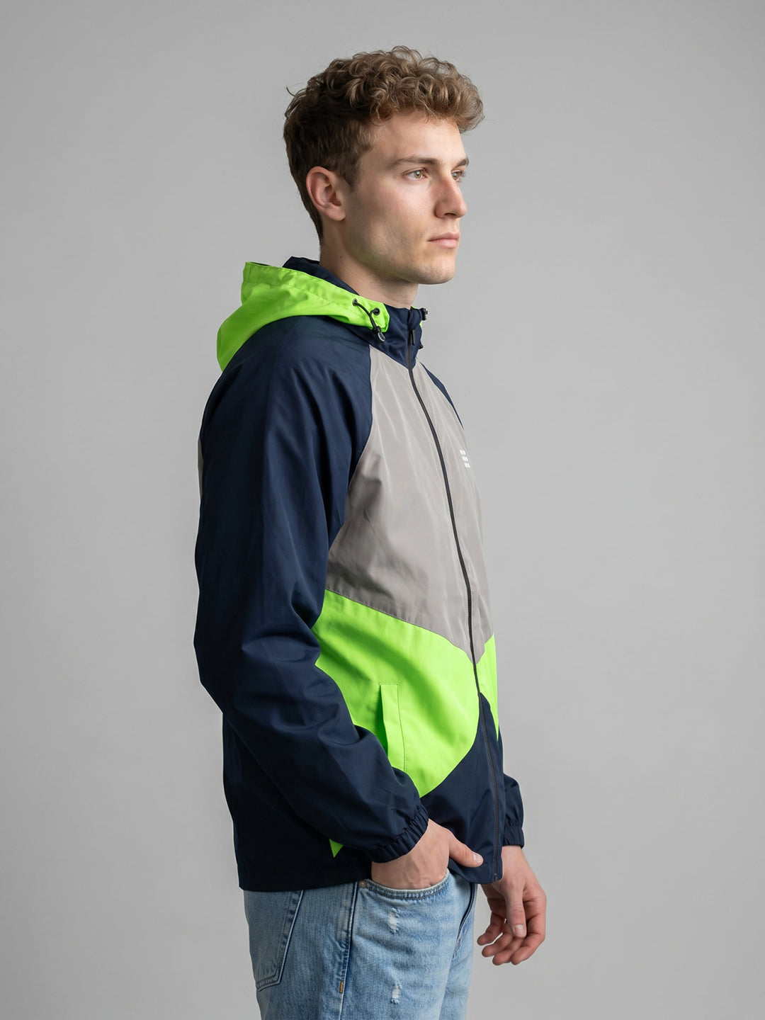 Rock.it Men Navy Blue Colourblocked Detachable Hood Full Sleeve Windcheater