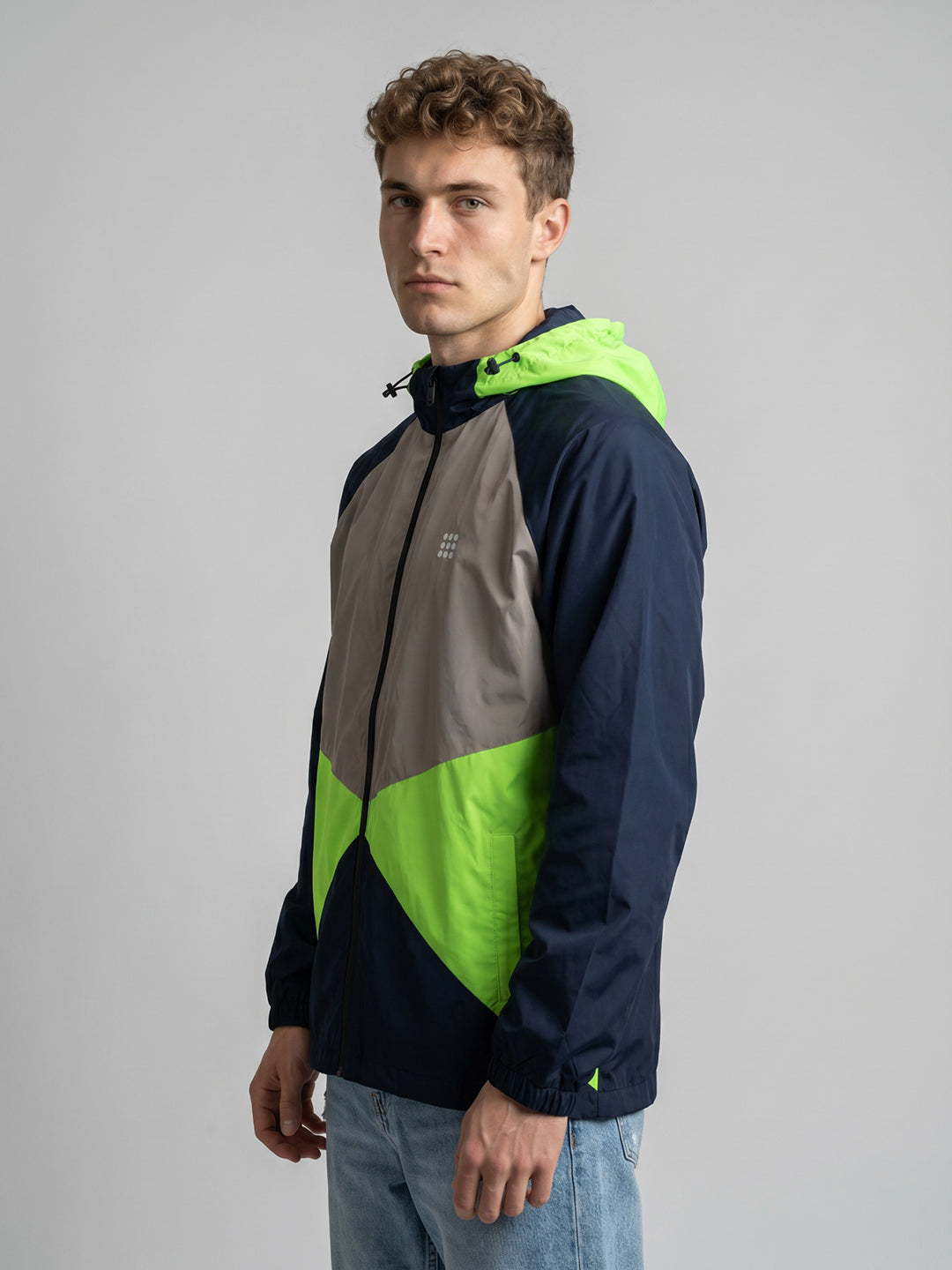 Rock.it Men Navy Blue Colourblocked Detachable Hood Full Sleeve Windcheater