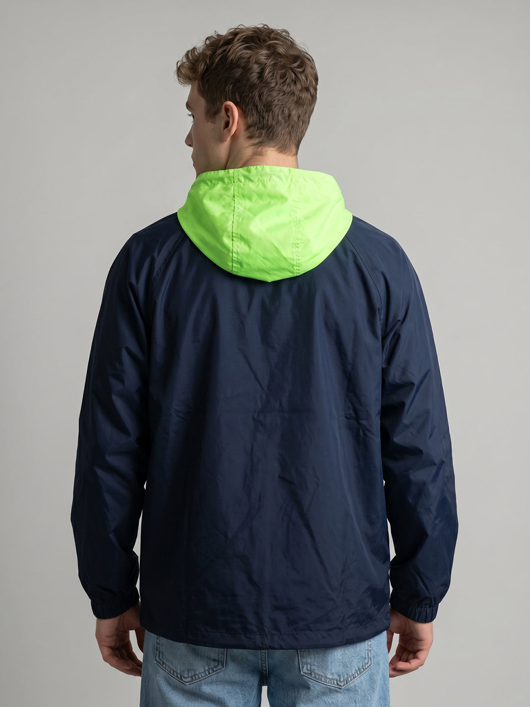 Rock.it Men Navy Blue Colourblocked Detachable Hood Full Sleeve Windcheater