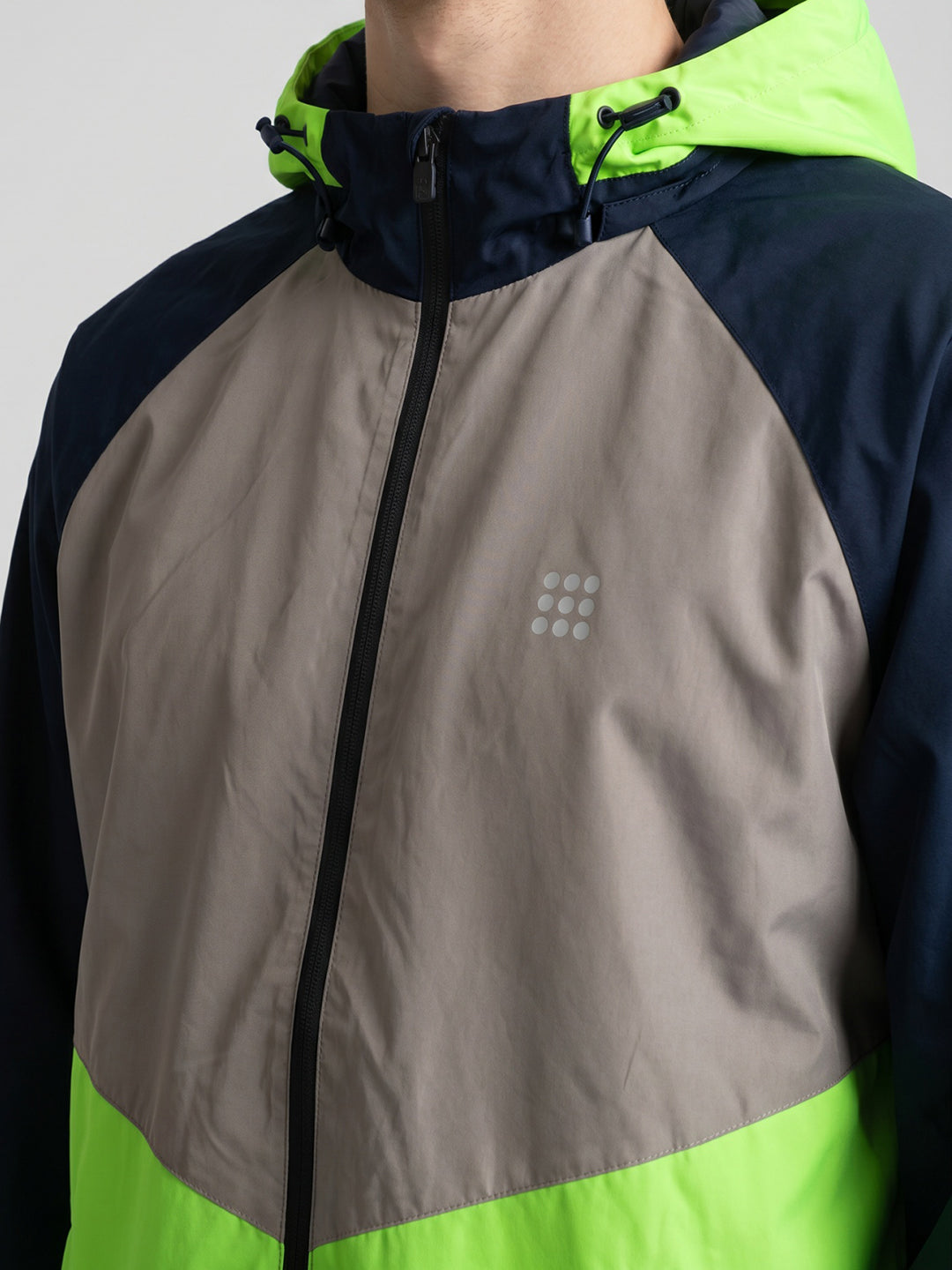 Rock.it Men Navy Blue Colourblocked Detachable Hood Full Sleeve Windcheater
