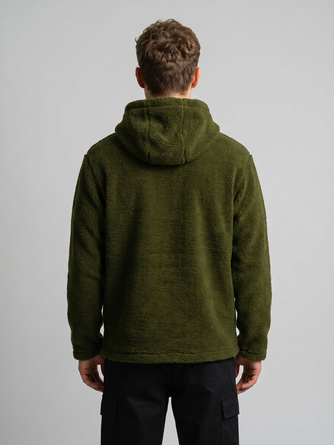 Rock.it Men Olive Solid Hooded Full Sleeve Sherpa Jacket
