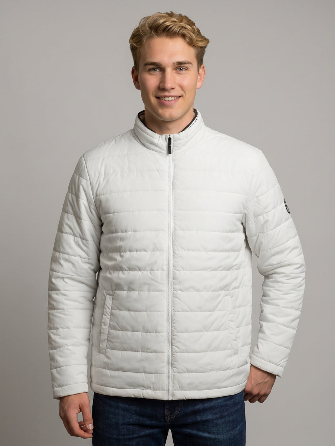 Rock.it Men White Solid Turtle Neck Full Sleeve Puffer Jacket