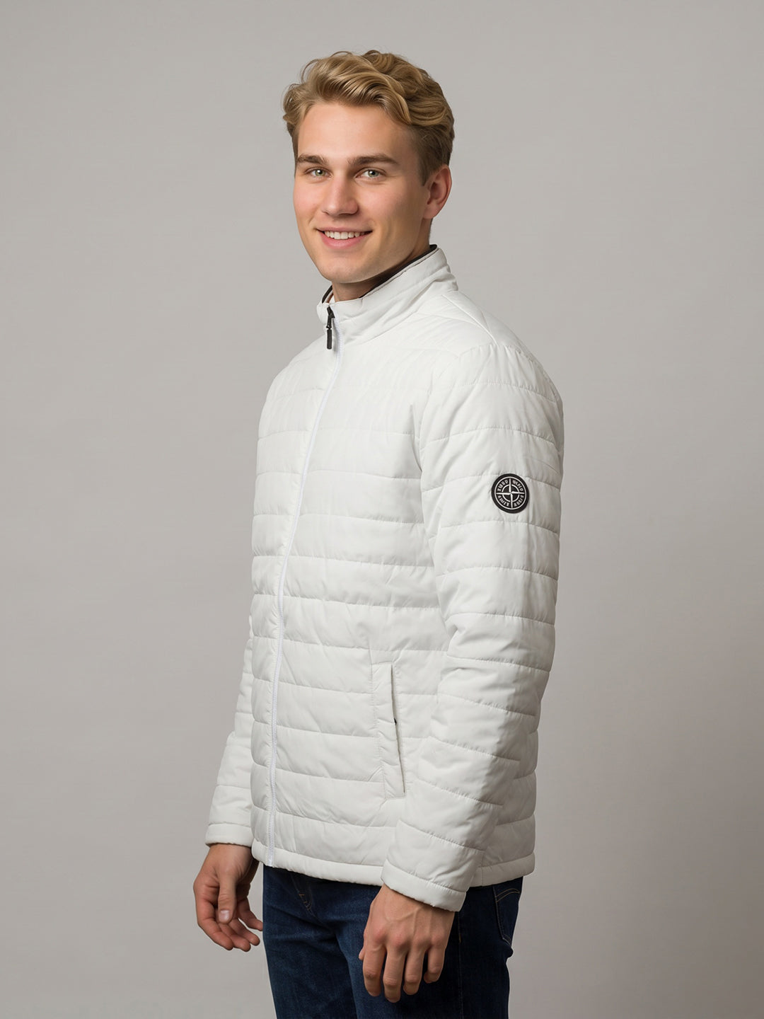 Rock.it Men White Solid Turtle Neck Full Sleeve Puffer Jacket