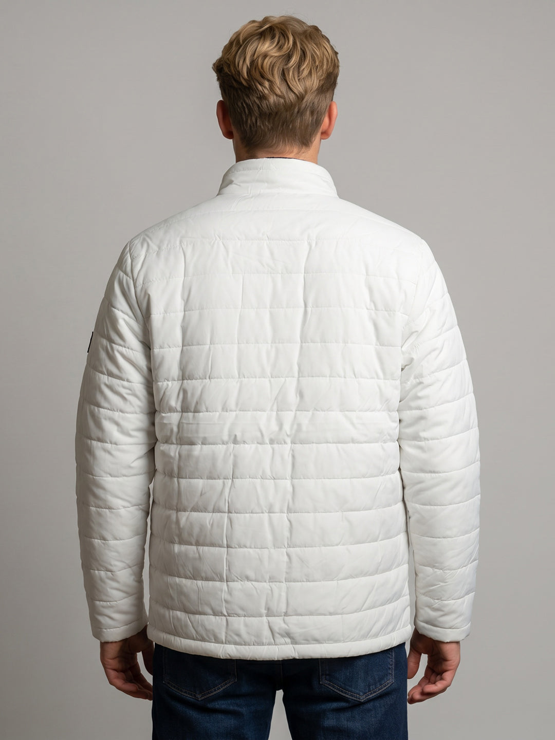 Rock.it Men White Solid Turtle Neck Full Sleeve Puffer Jacket