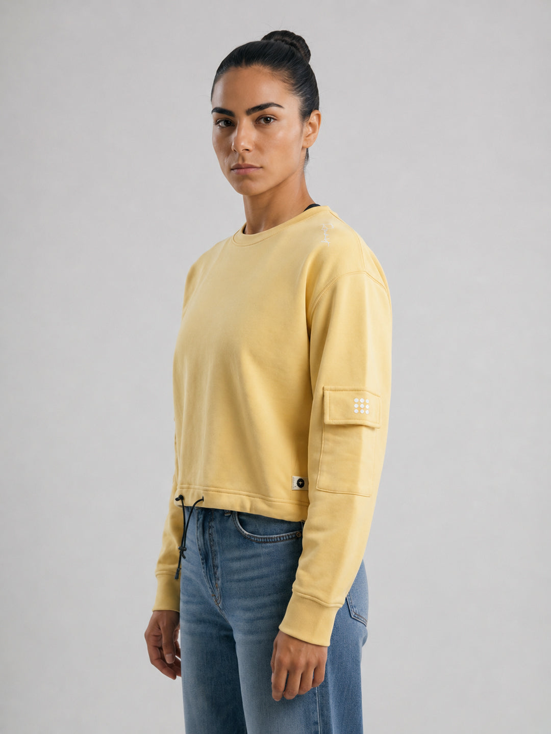 Rock.it Women Yellow Solid Round Neck Full Sleeve Sweatshirt