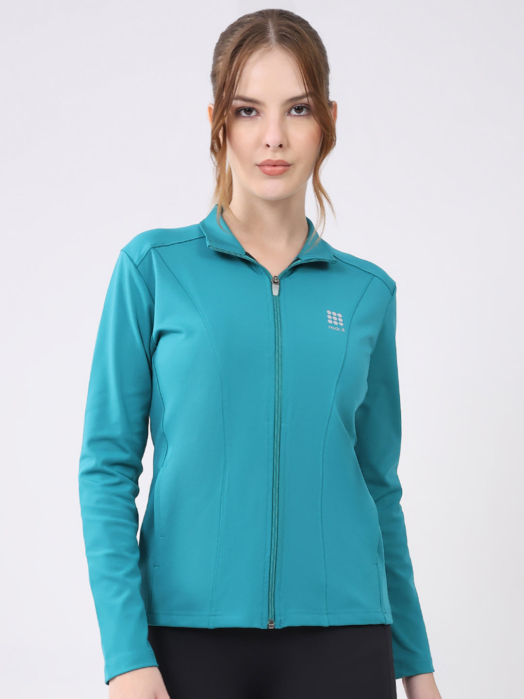 Rock.it Women Teal Blue Solid Collar Full Sleeve Top