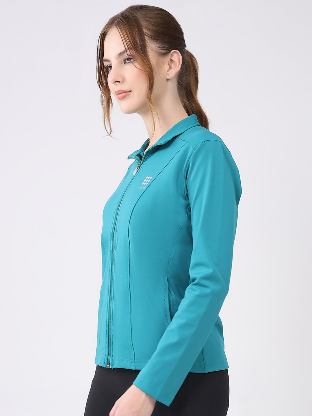 Rock.it Women Teal Blue Solid Collar Full Sleeve Top