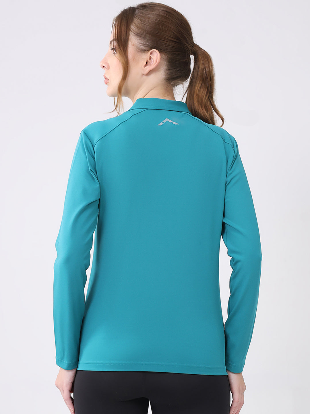 Rock.it Women Teal Blue Solid Collar Full Sleeve Top