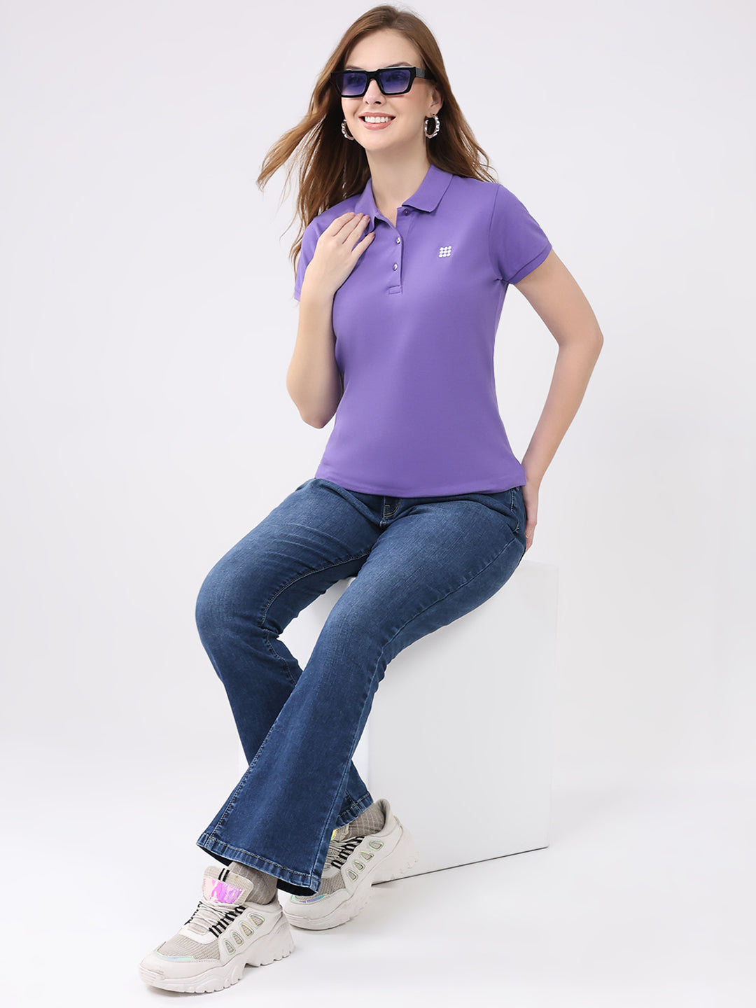 Rock.it Women Purple Solid Collar Half Sleeve T-Shirt