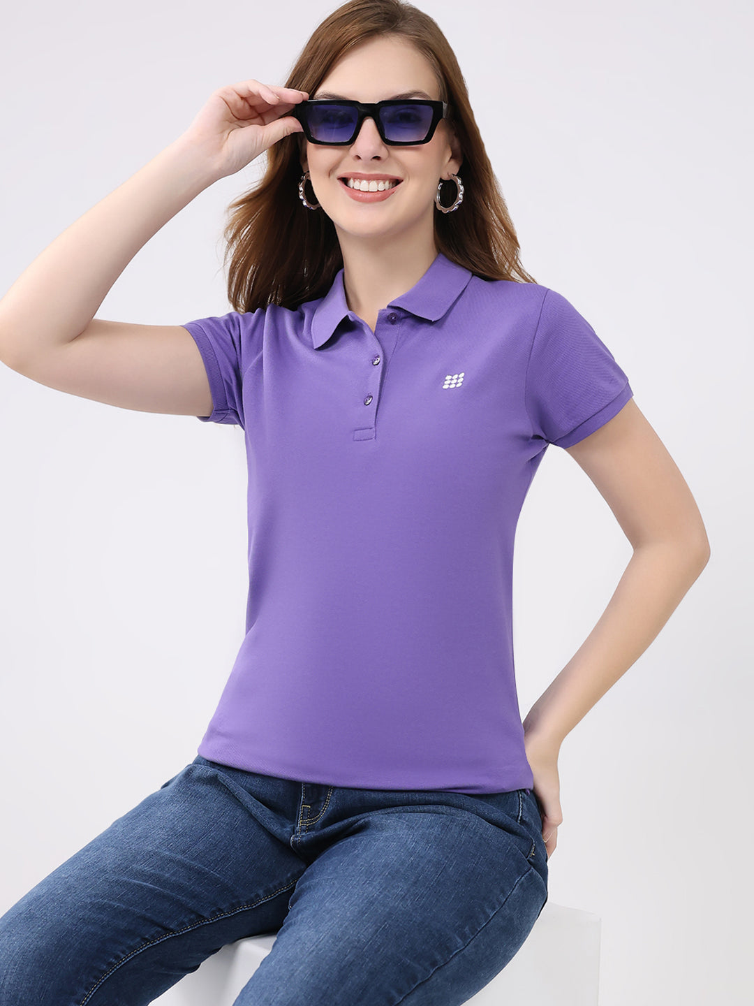 Rock.it Women Purple Solid Collar Half Sleeve T-Shirt