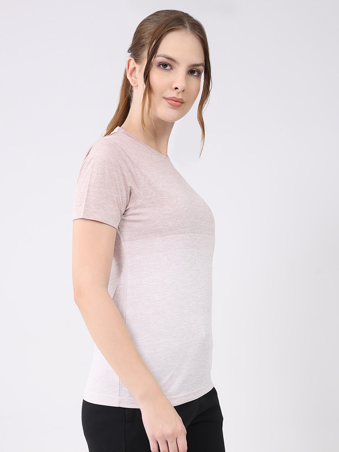 Rock.it Women Pink Solid Round Neck Half Sleeve Top