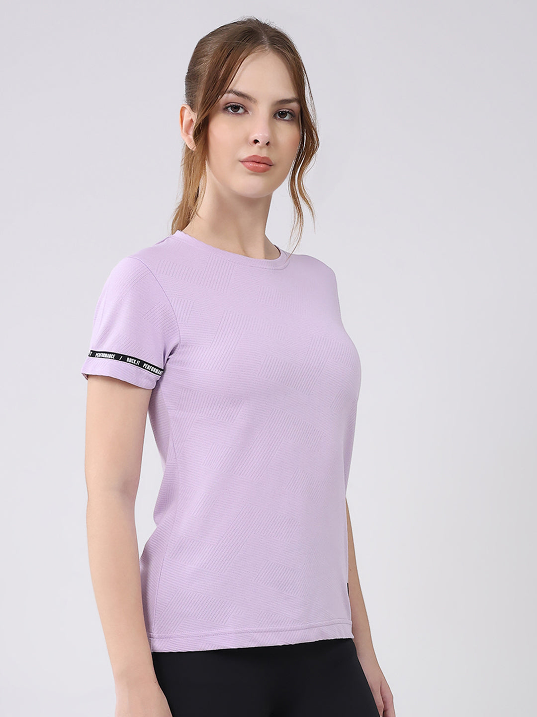 Rock.it Women Purple Solid Round Neck Half Sleeve Top