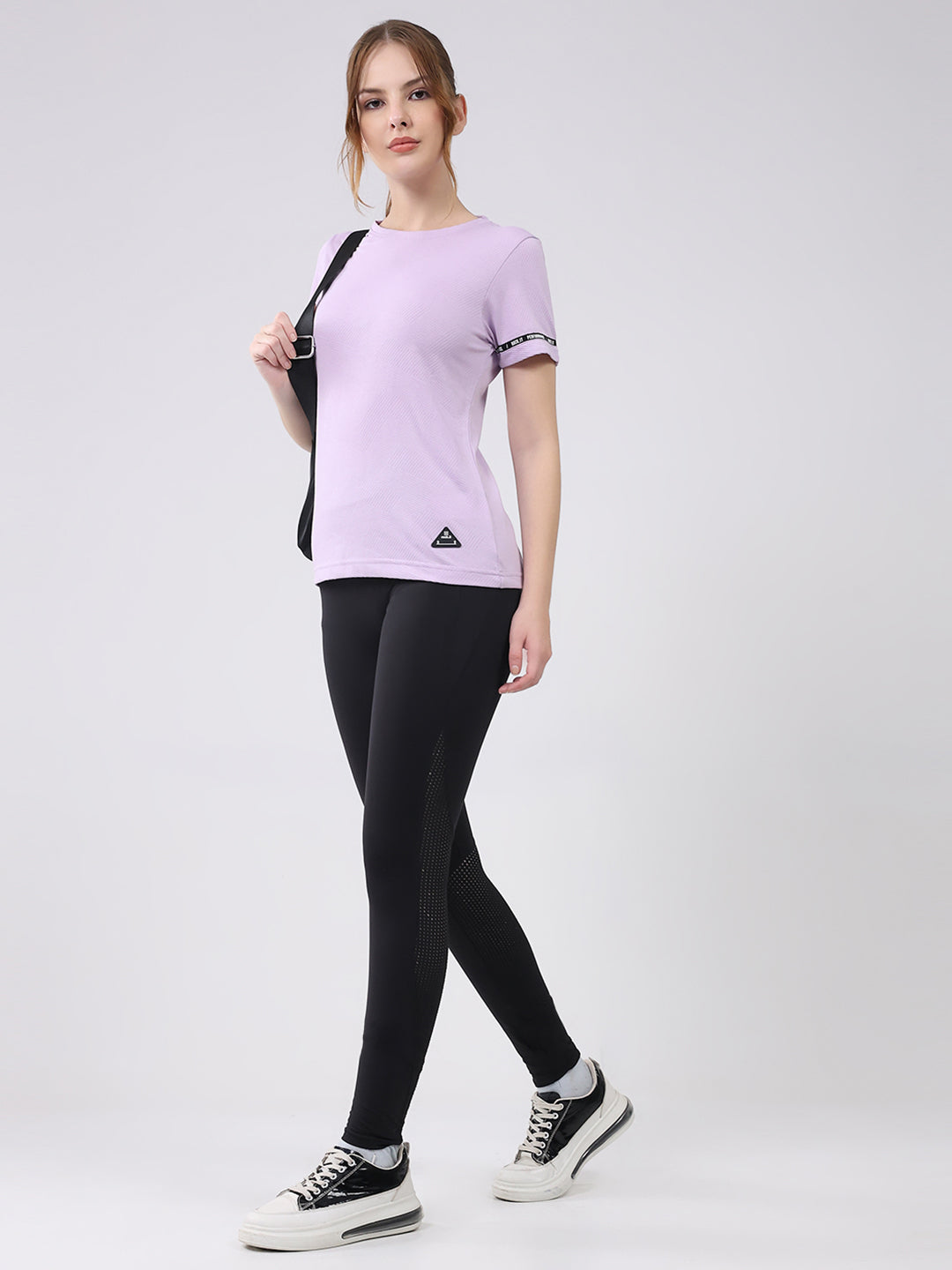 Rock.it Women Purple Solid Round Neck Half Sleeve Top