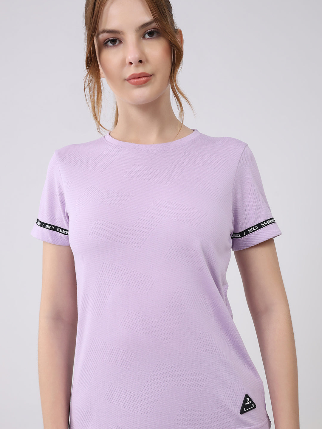 Rock.it Women Purple Solid Round Neck Half Sleeve Top