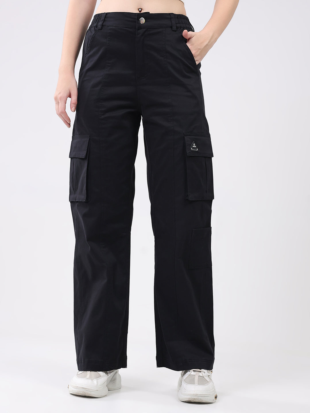 Rock.it Women Black Solid Straight Fit Cargo