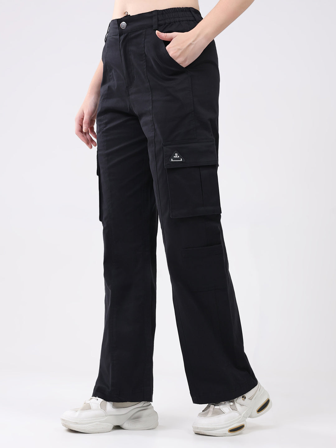 Rock.it Women Black Solid Straight Fit Cargo