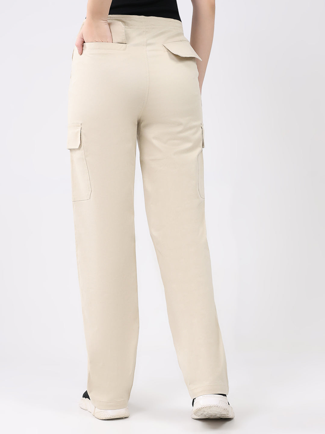 Rock.it Women Beige Solid Straight Fit Cargo