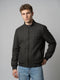 Men Grey Self Design Mandarin Collar Full Sleeve Coat
