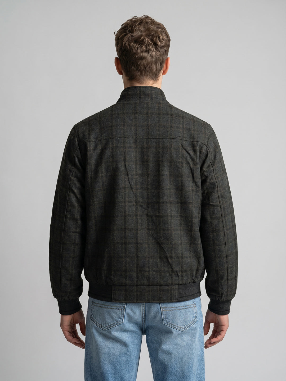 Men Grey Self Design Mandarin Collar Full Sleeve Coat
