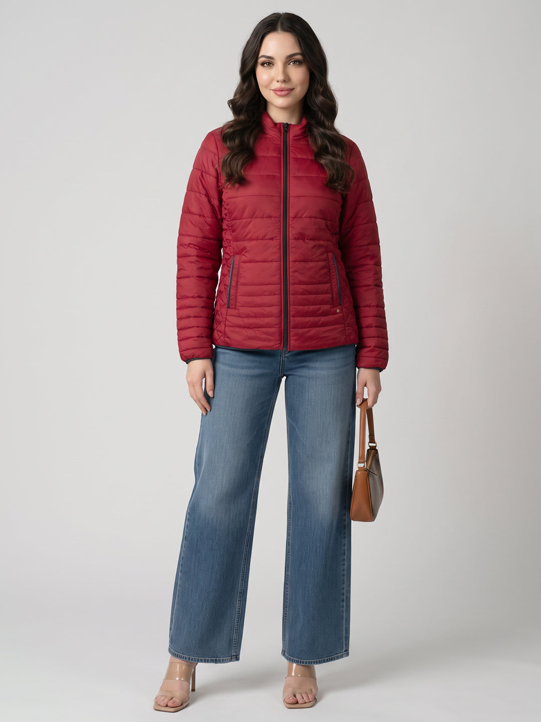 Women Blue & Red Solid Collar Full Sleeve Jacket