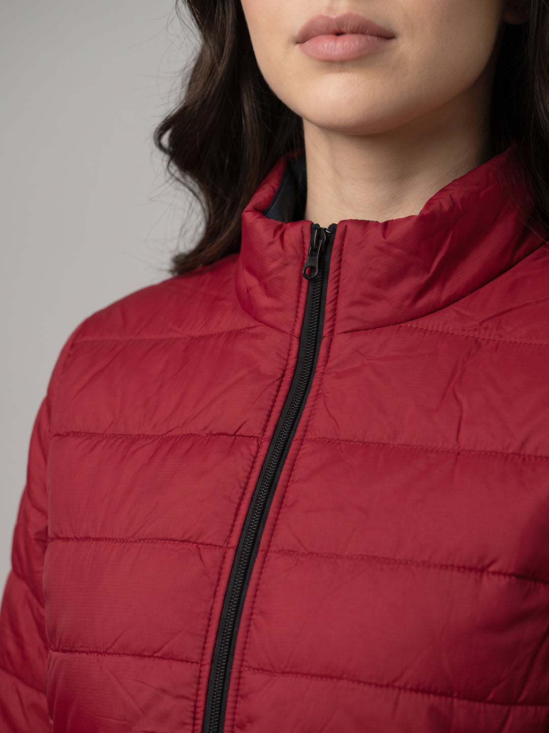 Women Blue & Red Solid Collar Full Sleeve Jacket