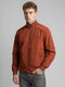 Men Rust Solid Collar Full Sleeve Bomber Jacket