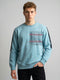 Men Sky Blue Printed Round Neck Full Sleeve Sweatshirt