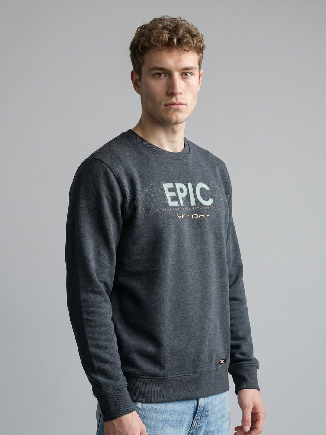 Men Grey Solid Round Neck Full Sleeve T-Shirt