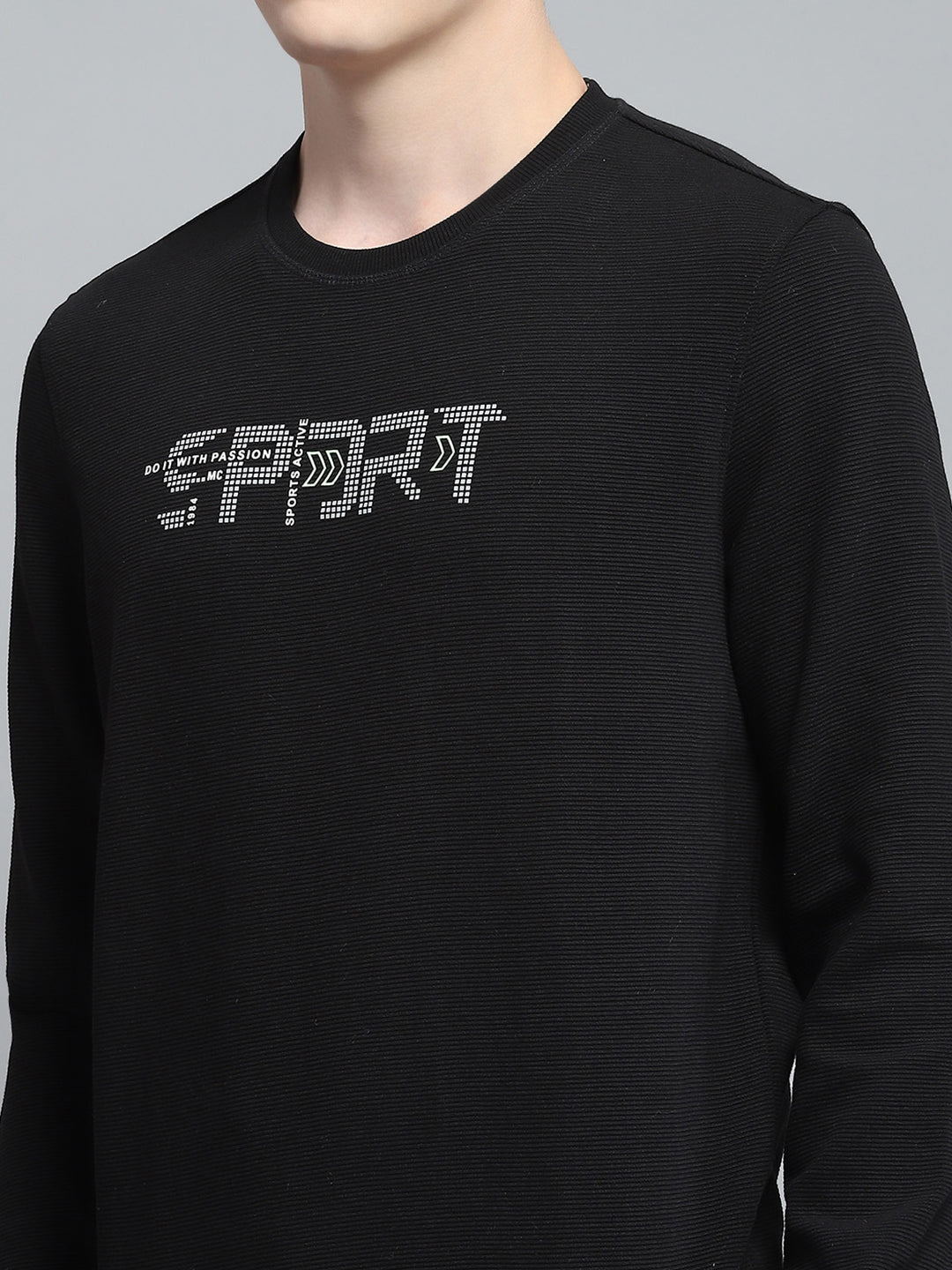 Men Black Printed Round Neck Full Sleeve Winter T-Shirt