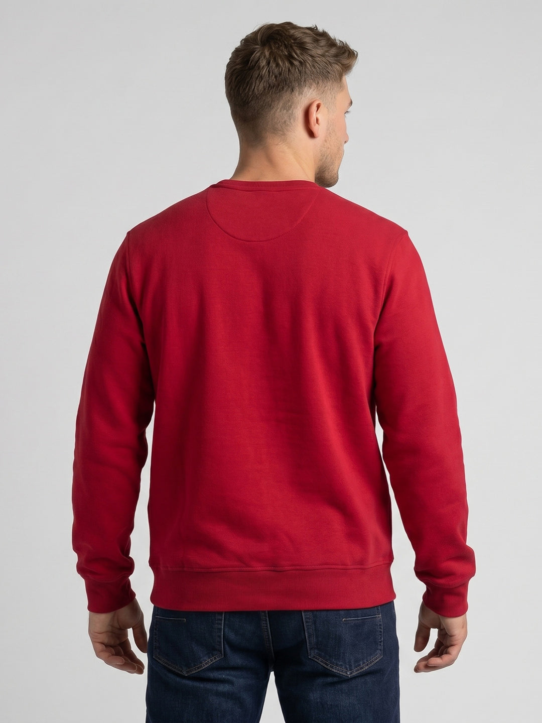 Men Blue Printed Round Neck Full Sleeve Sweatshirt