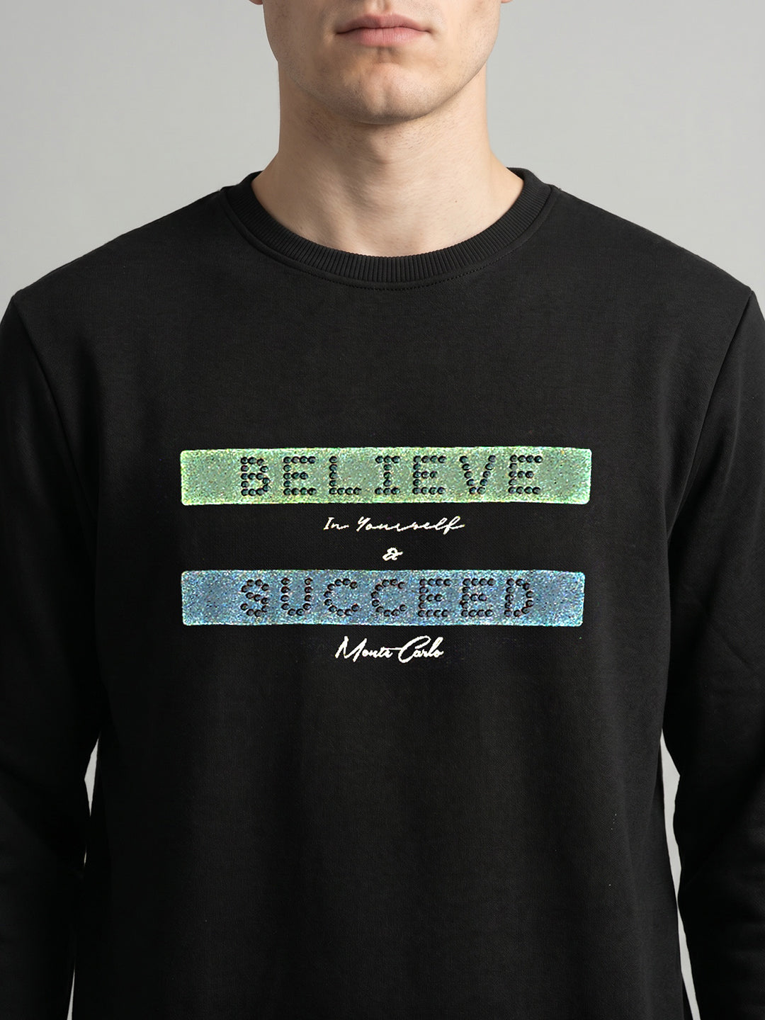 Men Black Printed Round Neck Full Sleeve Sweatshirt