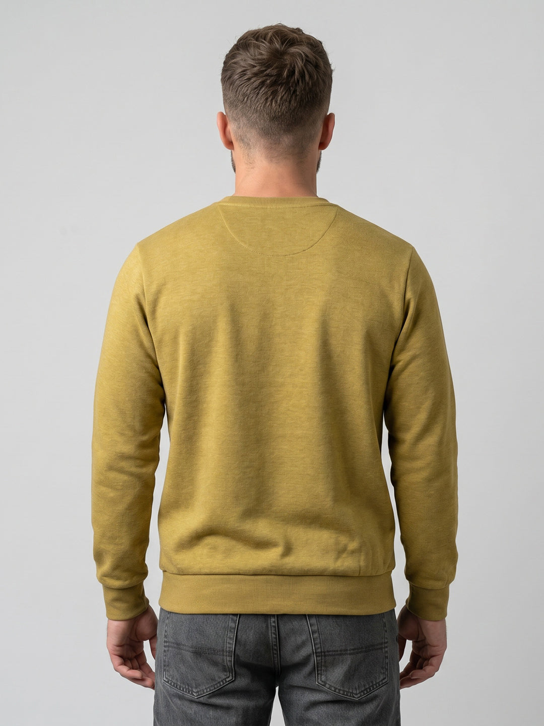 Men Mustard Printed Round Neck Full Sleeve Sweatshirt