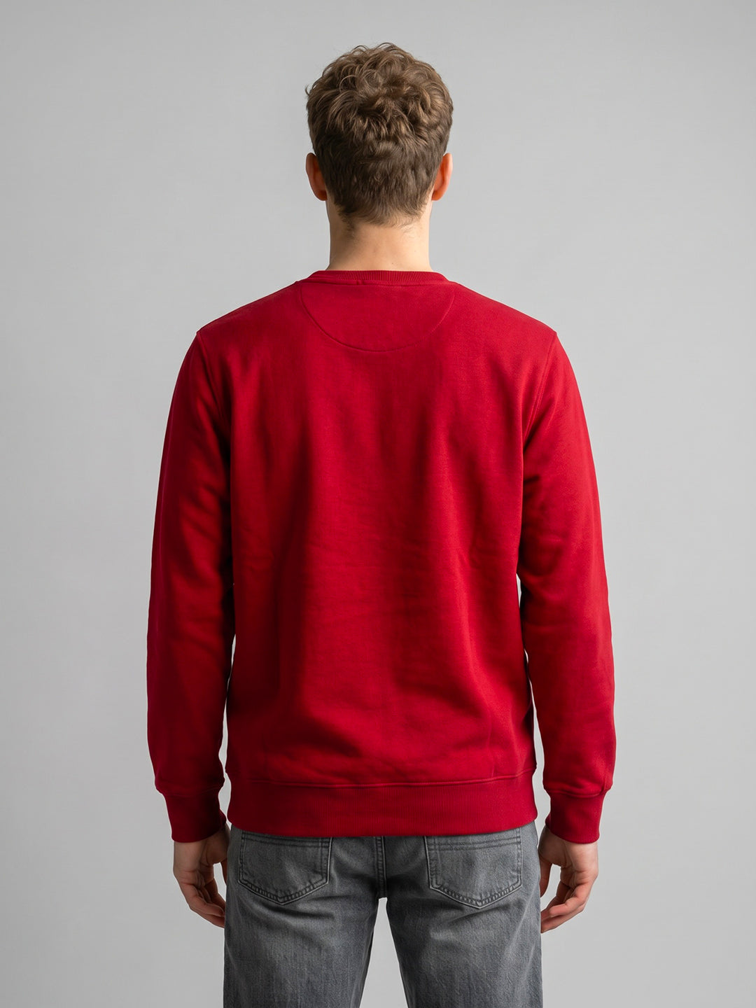 Men Red Printed Round Neck Full Sleeve Sweatshirt