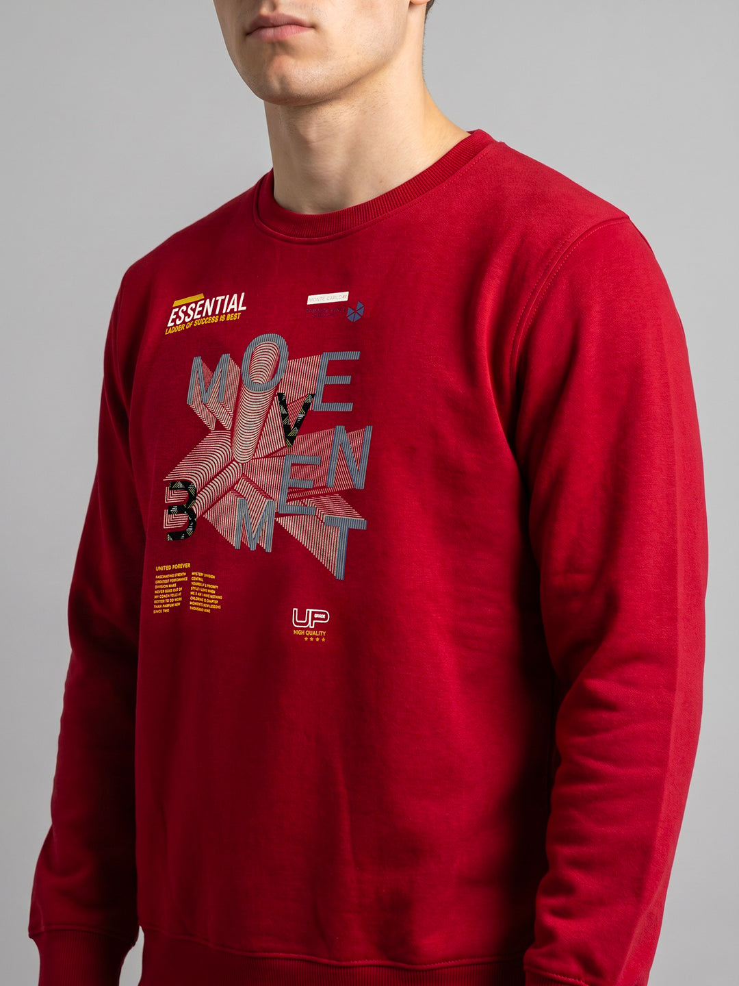 Men Red Printed Round Neck Full Sleeve Sweatshirt
