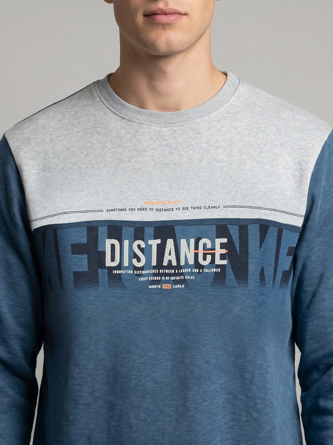 Men Blue Printed Round Neck Full Sleeve Sweatshirt