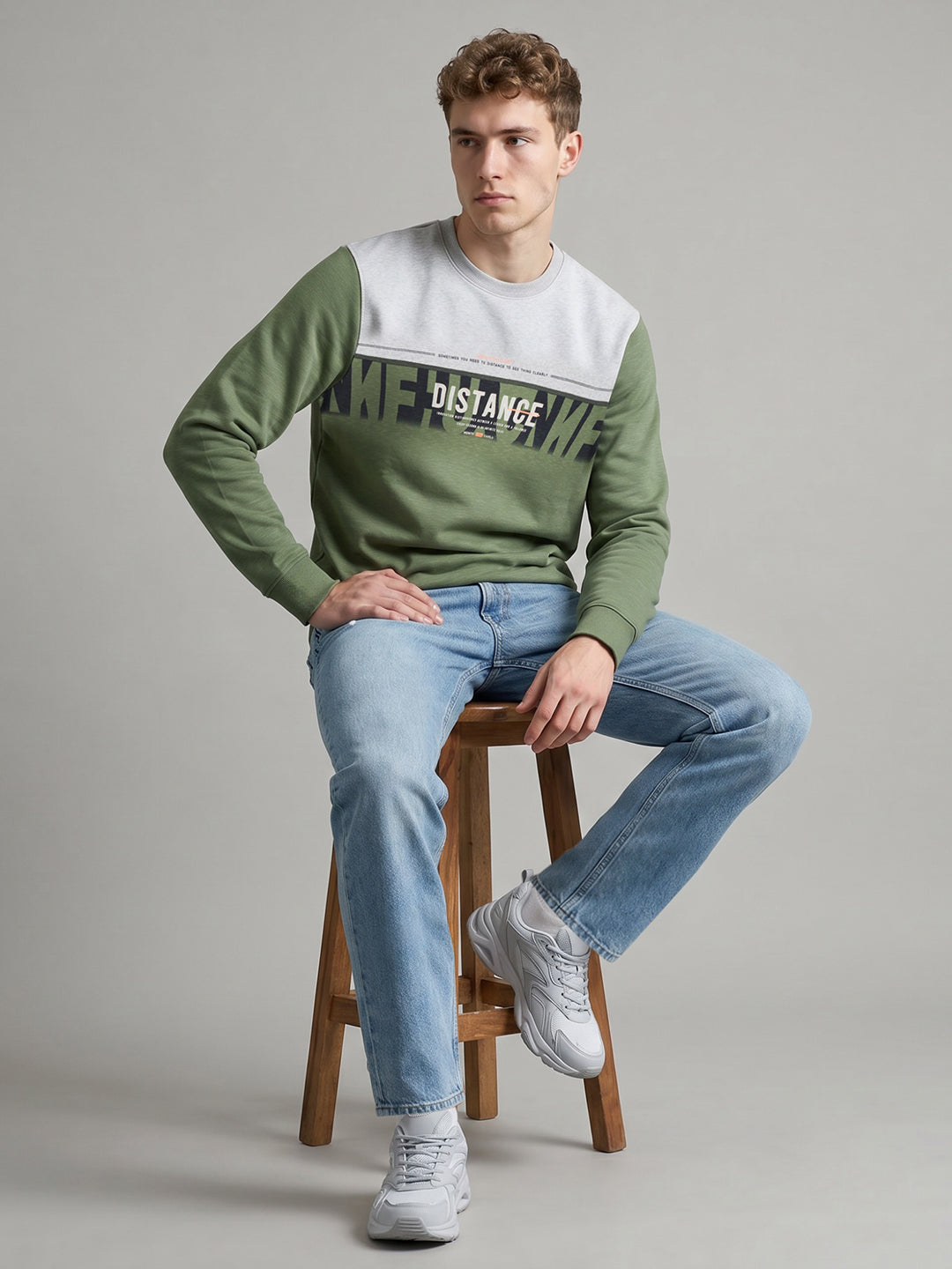 Men Green Printed Round Neck Full Sleeve Sweatshirt