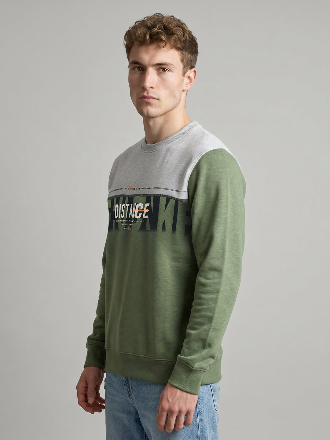 Men Green Printed Round Neck Full Sleeve Sweatshirt