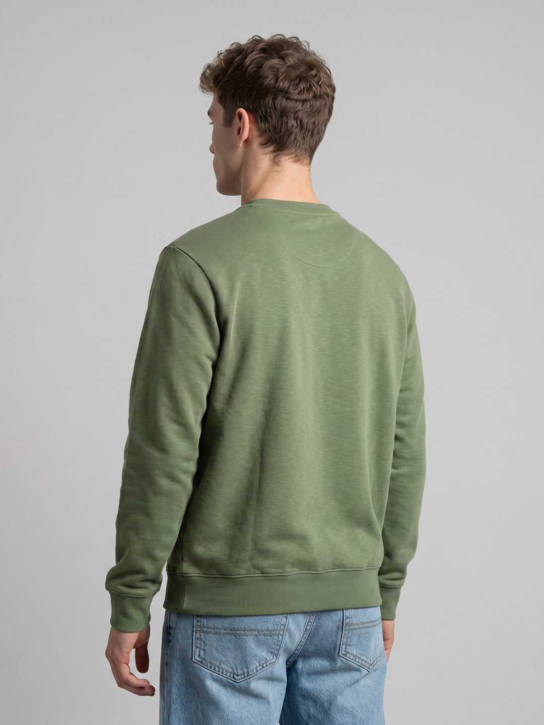 Men Green Printed Round Neck Full Sleeve Sweatshirt